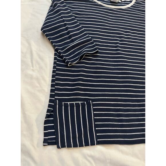 Hot Cotton Striped Tee | Coastal Grandma Navy White Nautical Top L - Picture 3 of 6